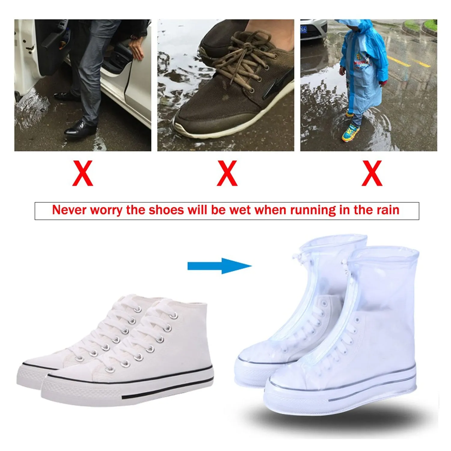 4541 Plastic Shoes Cover Reusable Anti-Slip Boots Zippered Overshoes Covers Pink, Transparent Waterproof Snow Rain Boots for Kids/Adult Shoes, for Rainy Season (XL Size1 Pairs)