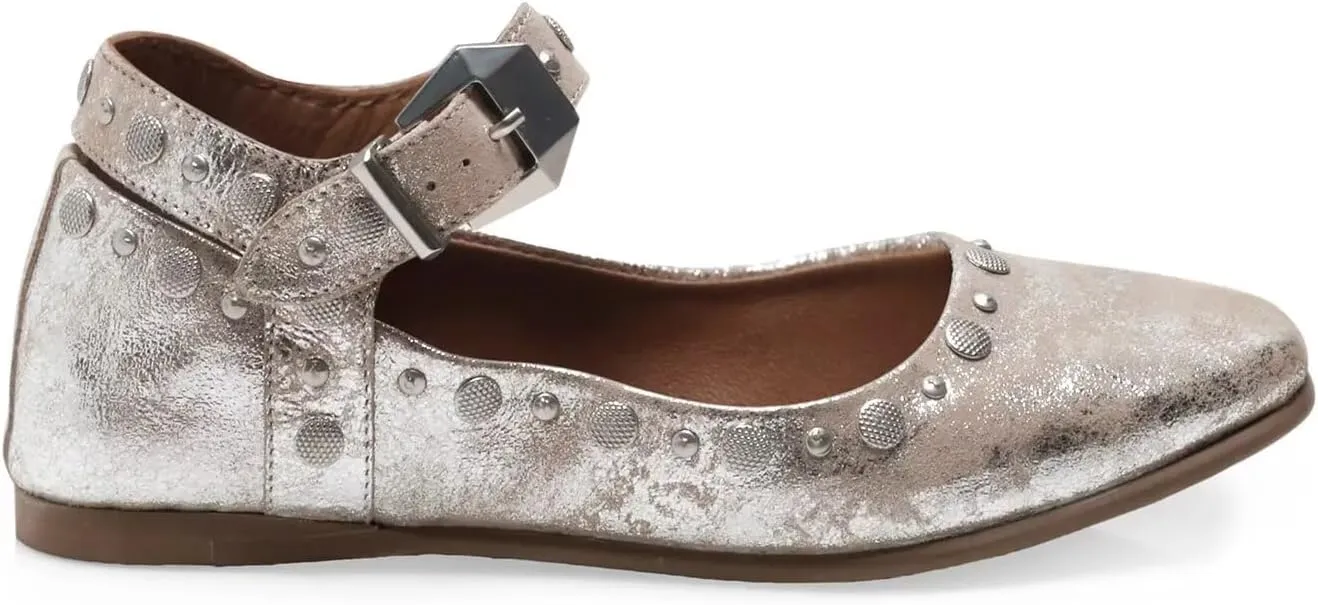 Agodor Ballet Flats for Women Stud Mary Jane Shoes Women Flats Square Toe Buckle Ankle Strap Comfy Bling Metallic Ballerina Dress Shoes