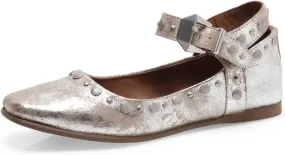 Agodor Ballet Flats for Women Stud Mary Jane Shoes Women Flats Square Toe Buckle Ankle Strap Comfy Bling Metallic Ballerina Dress Shoes