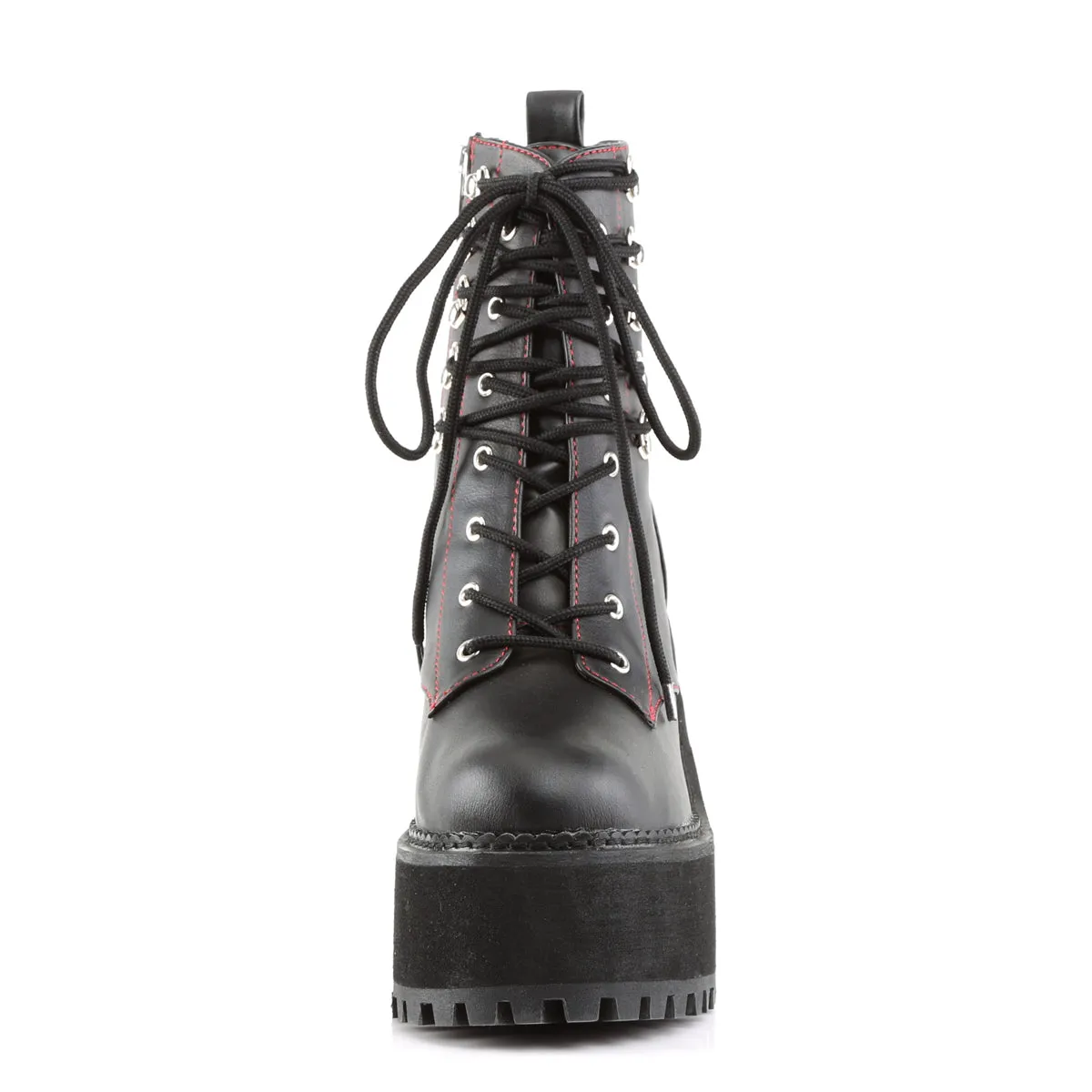 ASSAULT-100 Demoniacult Alternative Footwear Women'sBlack Lace Up Chunky Ankle Boots