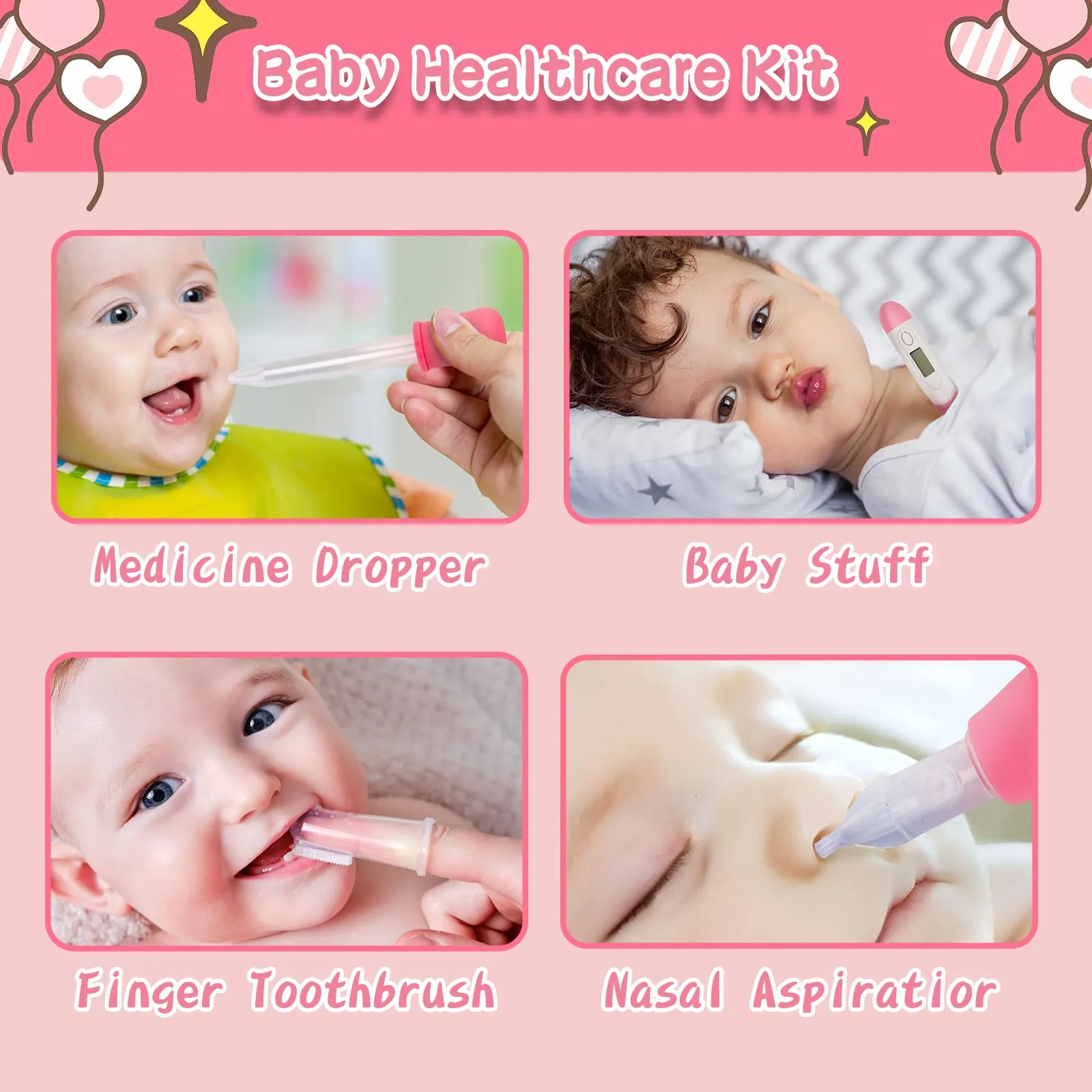 Baby Healthcare and Grooming Kit, 20 in 1 Baby Safety Set Newborn Nursery Health Care Set with Hair Brush Scale Nail Clippers for Baby Girls Boys(20 kits Pink) (20 Kits Pink) 20 Kits Pink
