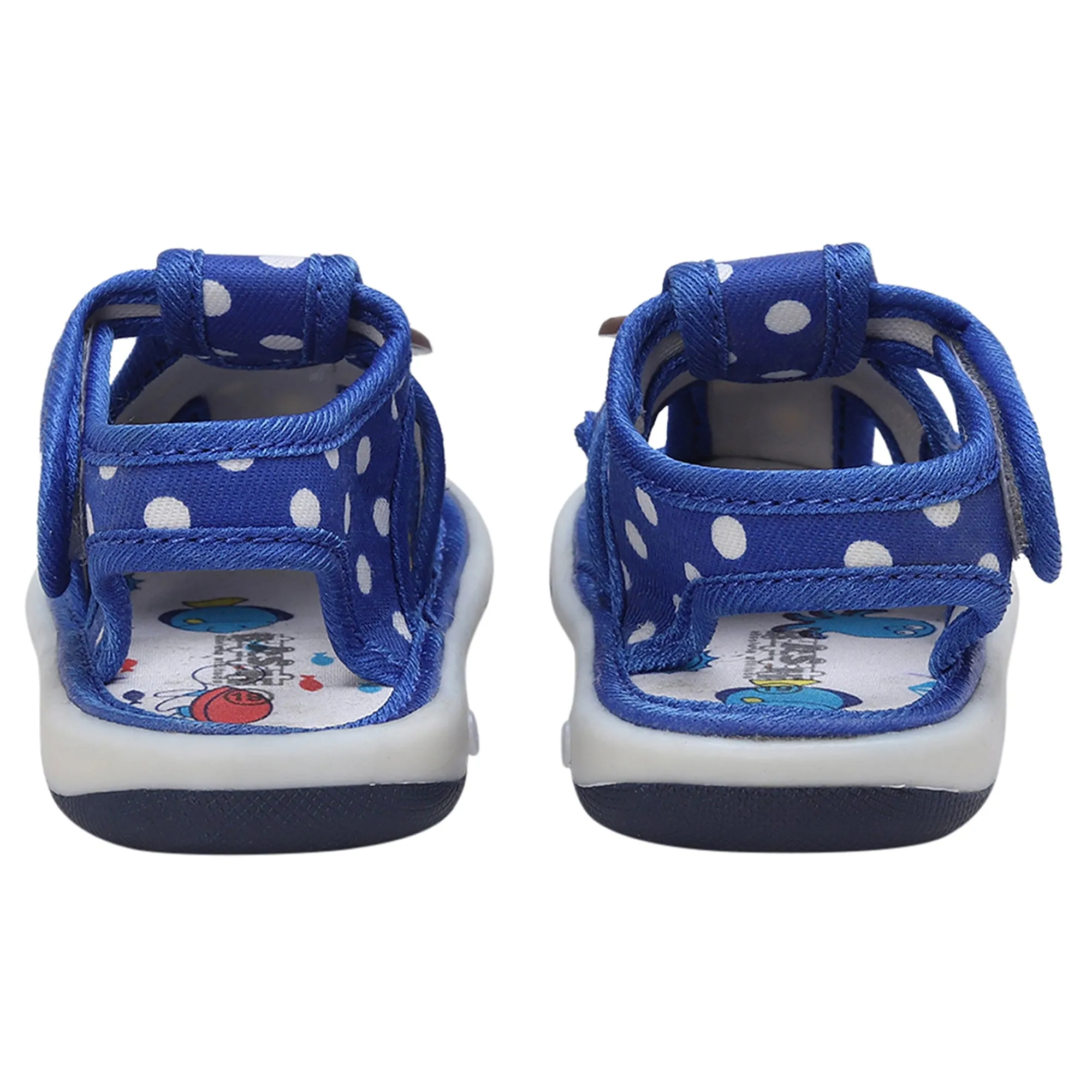 Baby Moo Pilot Dog Applique Polka Dot Printed Velcro Strap Anti-Skid Chu Chu Sound Sandals - Blue