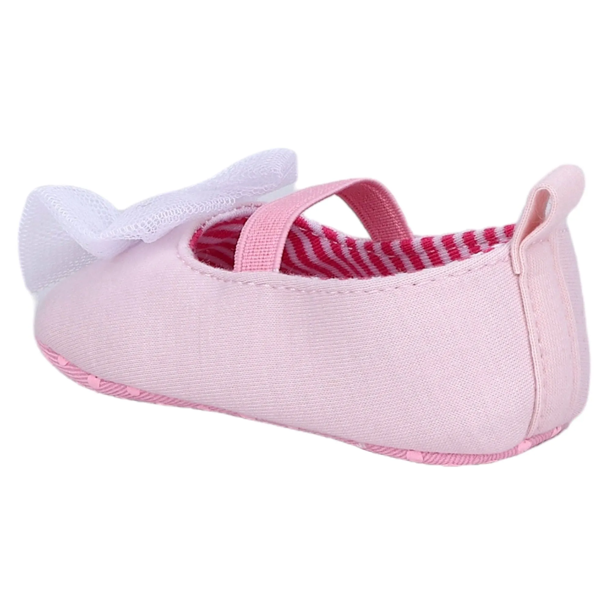 Baby Moo Tulle Bow Elastic Strap Slip-On Anti-Skid Ballerina Booties - Pink