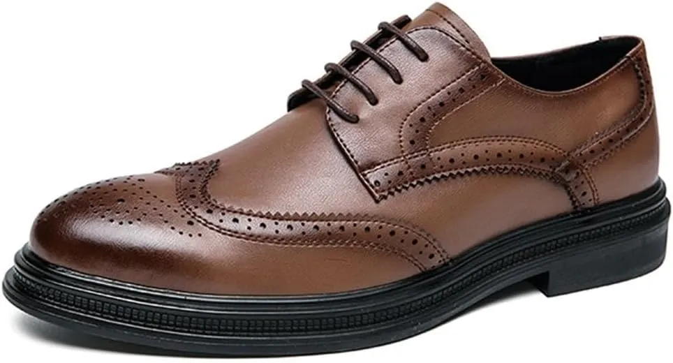 Brown Handmade Leather Men Invisible Height Increasing Elevator Shoes Oxford Shoes Leather Man Formal Classic Brogue Business Shoes