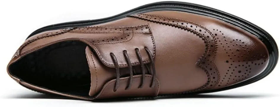 Brown Handmade Leather Men Invisible Height Increasing Elevator Shoes Oxford Shoes Leather Man Formal Classic Brogue Business Shoes