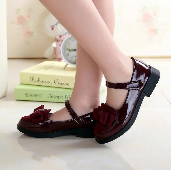 Children princess leather shoes PU 3 colors casual baby black red