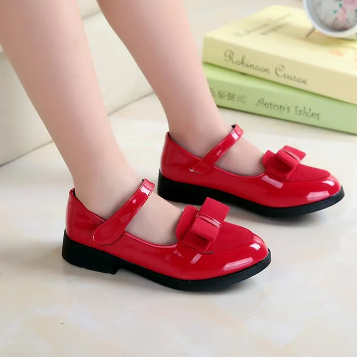Children princess leather shoes PU 3 colors casual baby black red