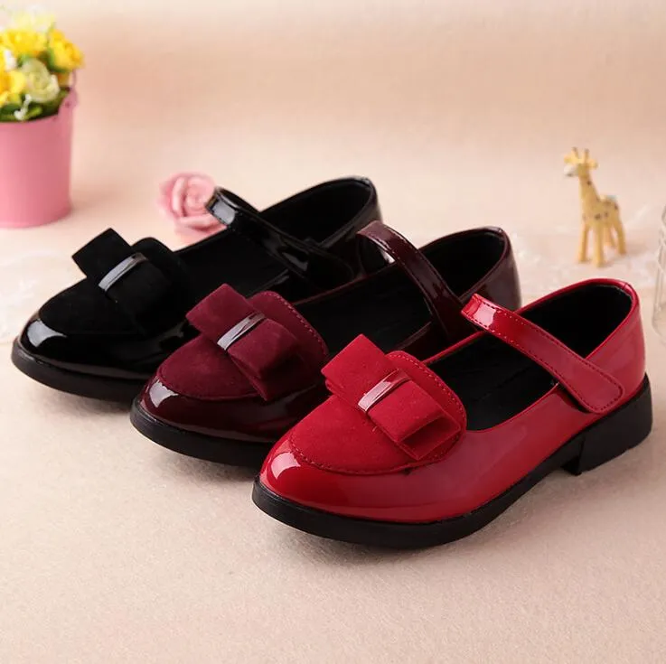 Children princess leather shoes PU 3 colors casual baby black red