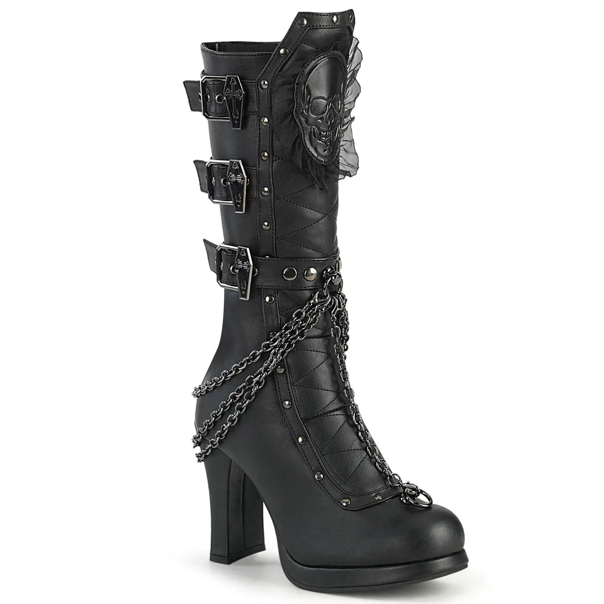 CRYPTO-67 DemoniaCult Black Vegan Leather Sexy Women's Mid-Calf & Knee High Boots (Alternative Footwear)