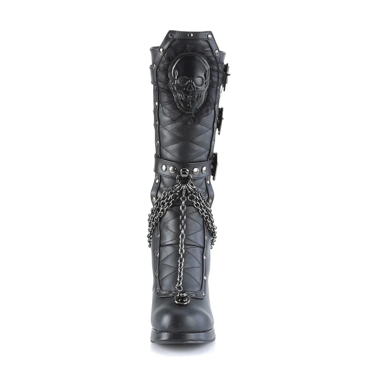 CRYPTO-67 DemoniaCult Black Vegan Leather Sexy Women's Mid-Calf & Knee High Boots (Alternative Footwear)