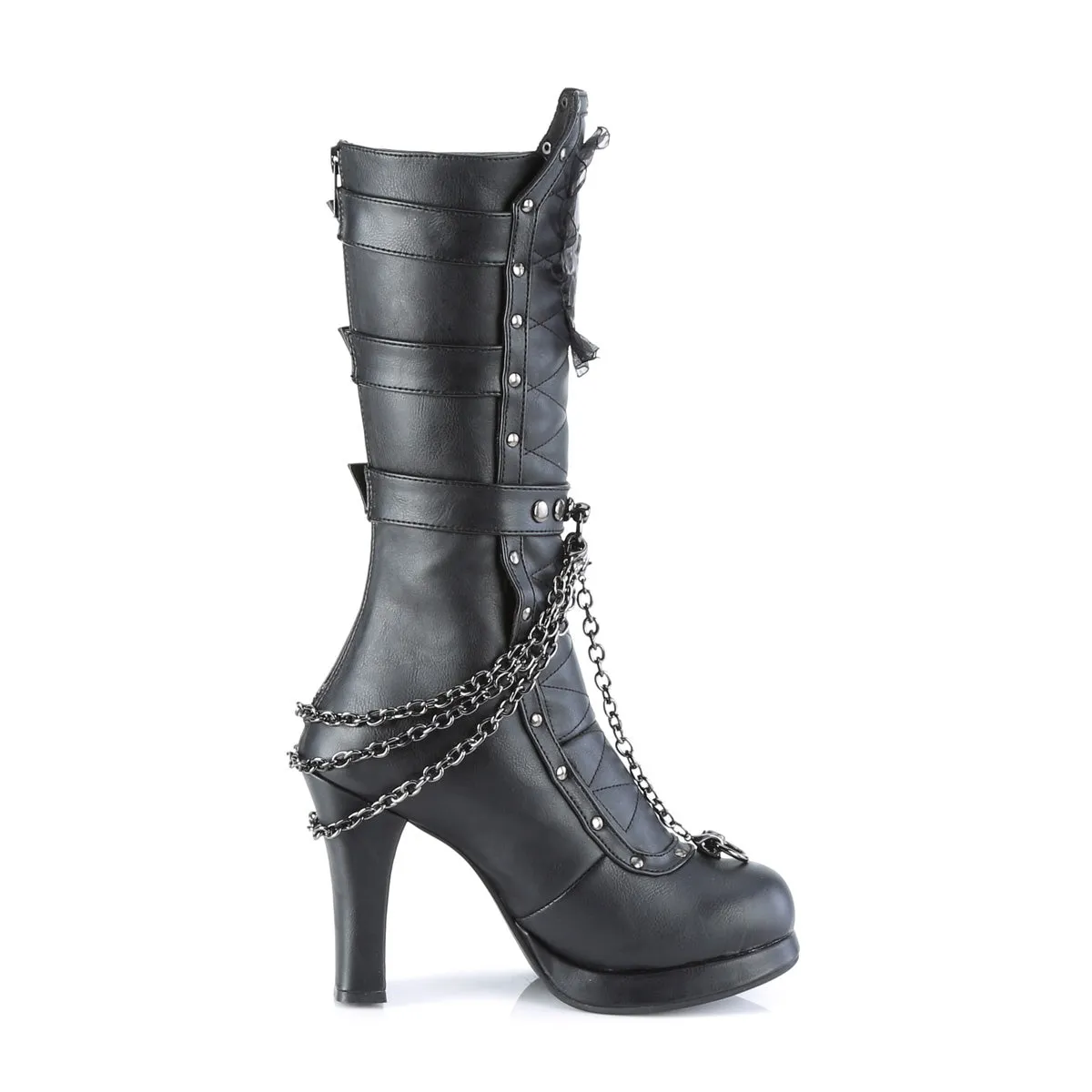 CRYPTO-67 DemoniaCult Black Vegan Leather Sexy Women's Mid-Calf & Knee High Boots (Alternative Footwear)