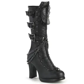 CRYPTO-67 DemoniaCult Black Vegan Leather Sexy Women's Mid-Calf & Knee High Boots (Alternative Footwear)