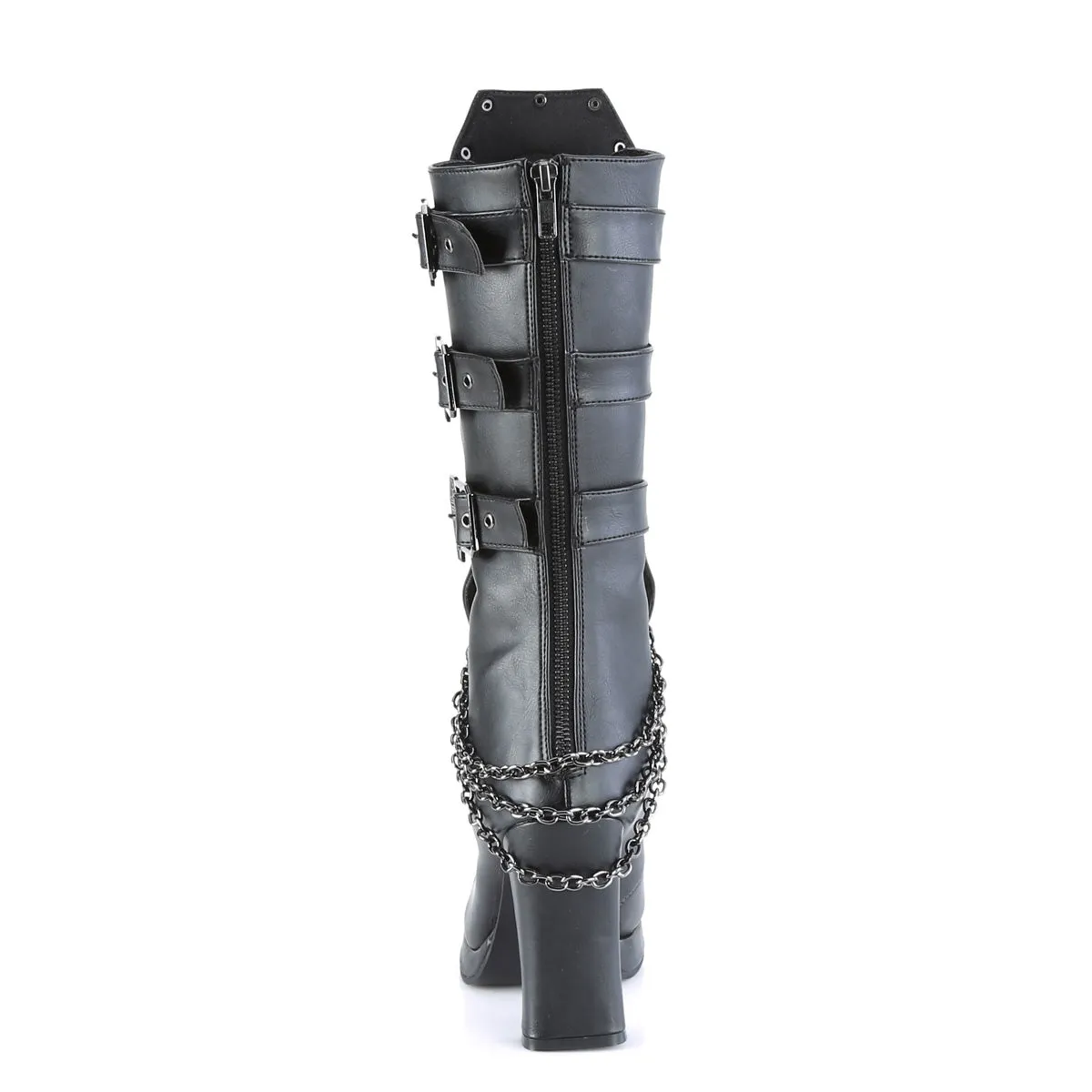 CRYPTO-67 DemoniaCult Black Vegan Leather Sexy Women's Mid-Calf & Knee High Boots (Alternative Footwear)