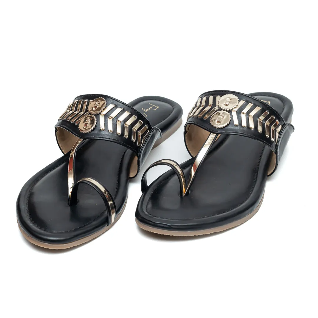 Designer Kolhapuri Flats - Black