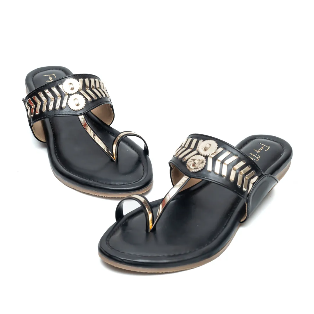 Designer Kolhapuri Flats - Black