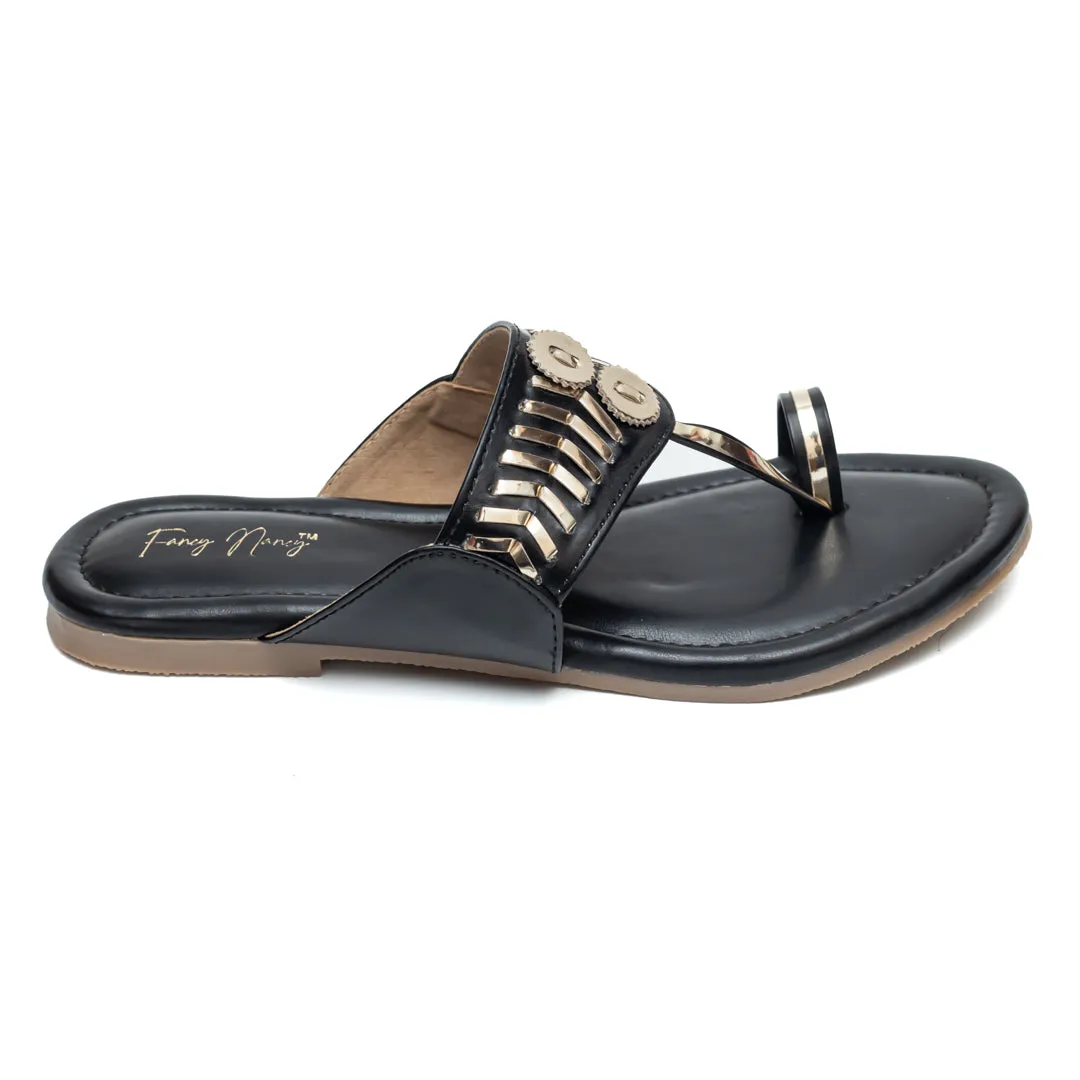 Designer Kolhapuri Flats - Black
