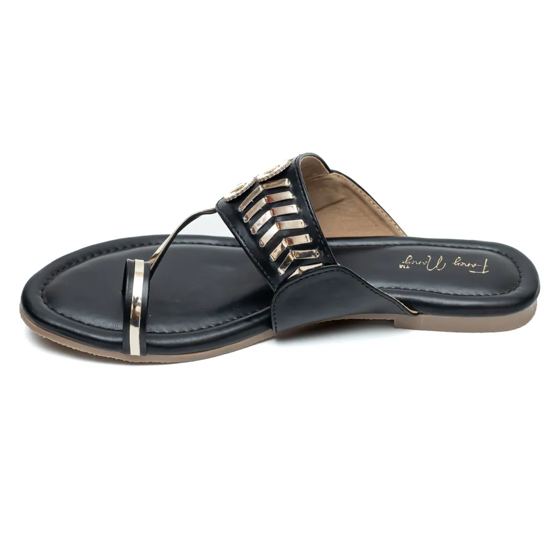 Designer Kolhapuri Flats - Black