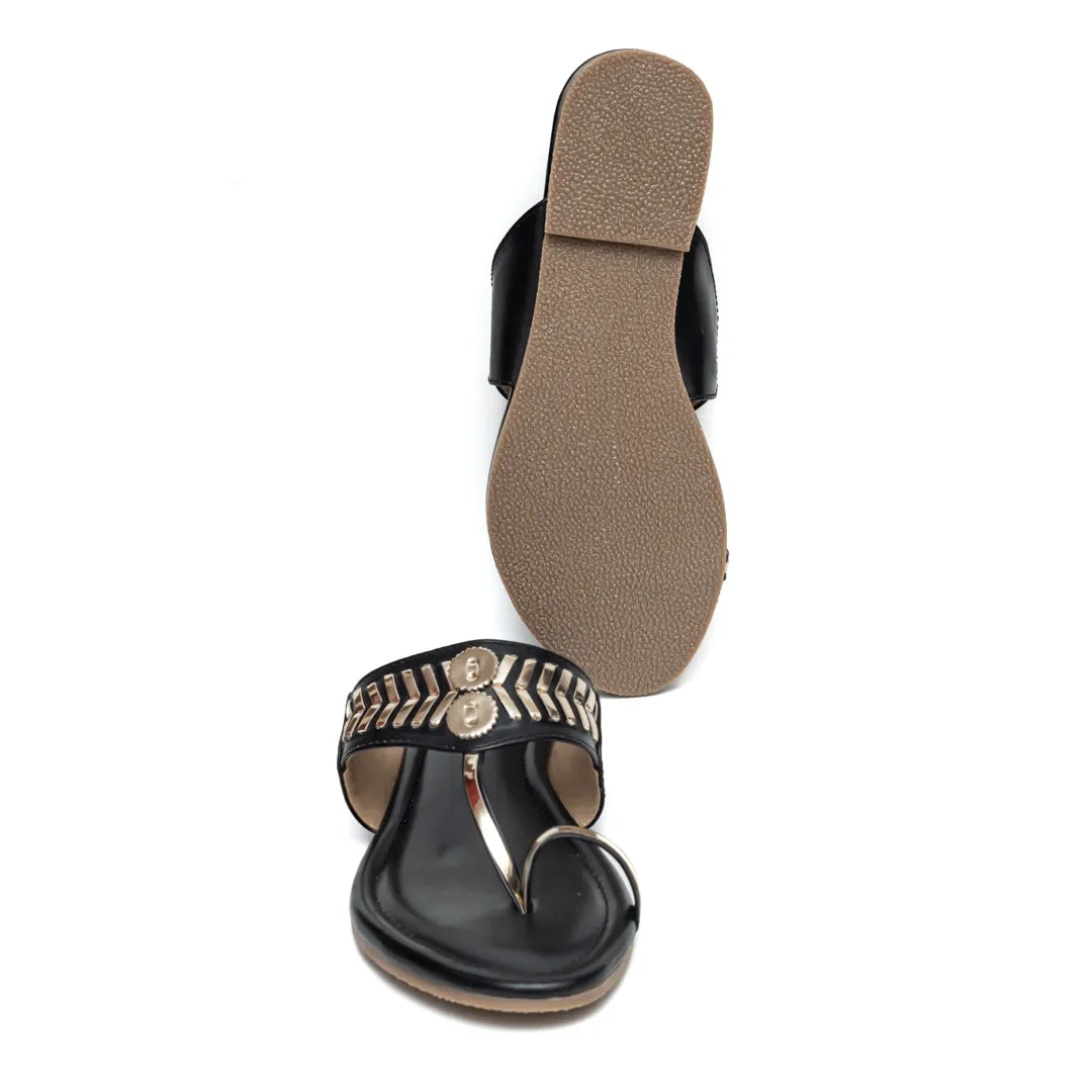 Designer Kolhapuri Flats - Black