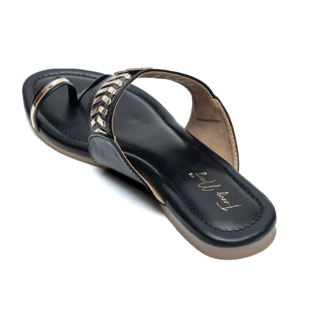 Designer Kolhapuri Flats - Black