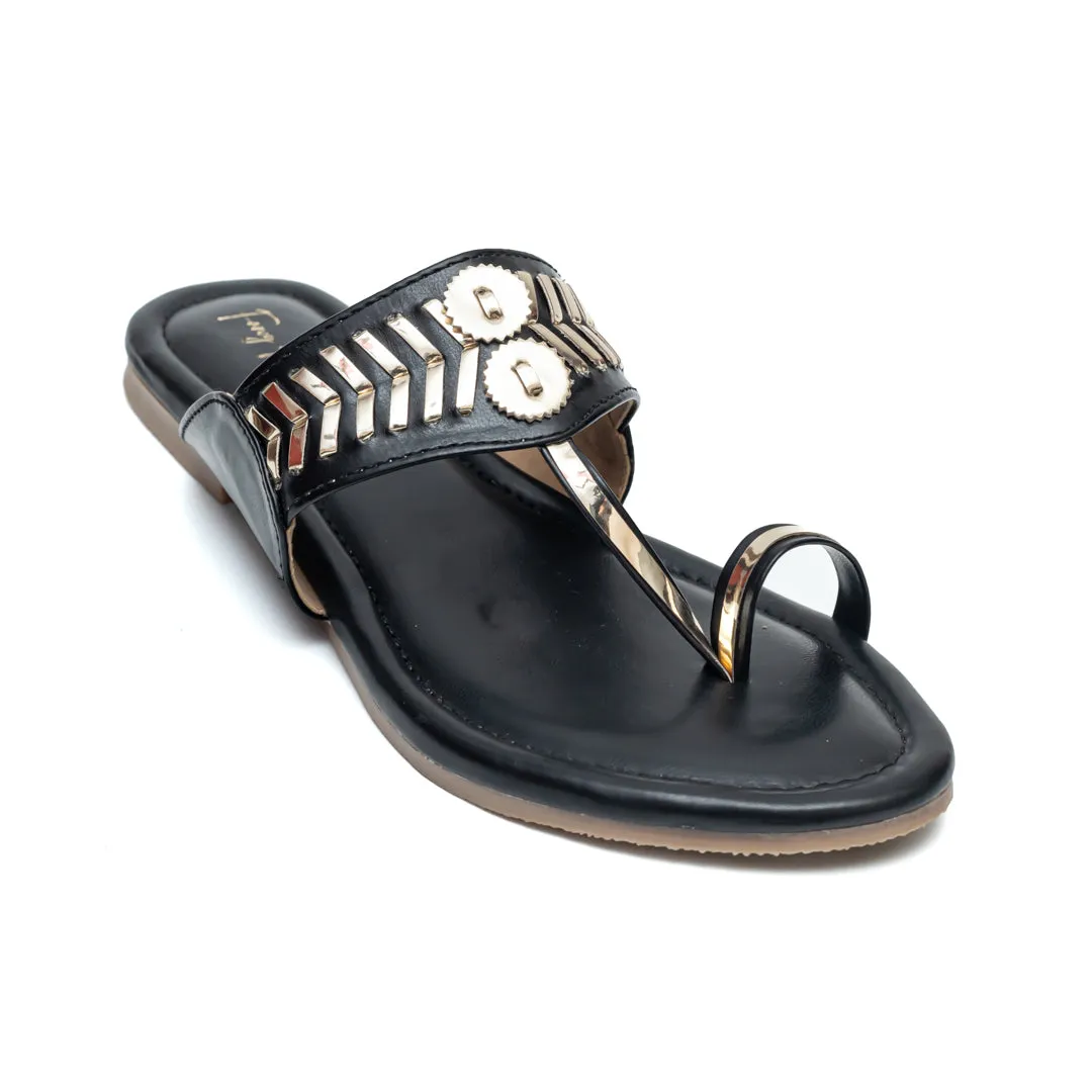 Designer Kolhapuri Flats - Black
