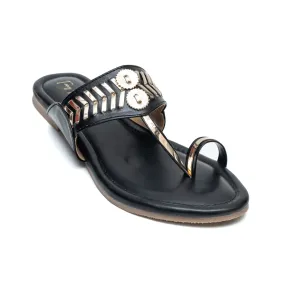 Designer Kolhapuri Flats - Black