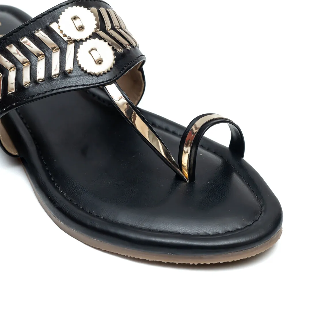 Designer Kolhapuri Flats - Black