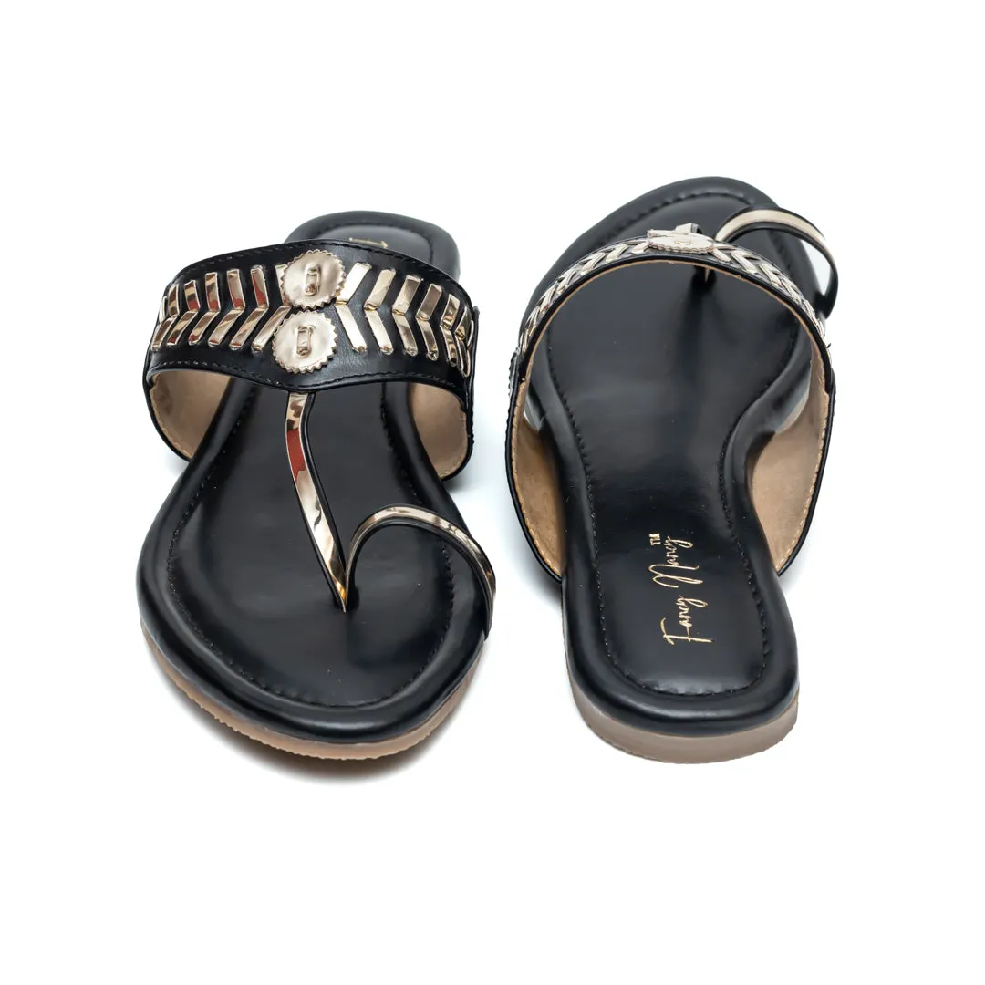 Designer Kolhapuri Flats - Black