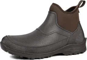 DKSUKO Men's Waterproof Neoprene Ankle Muck Boots,Durable Insulated Rubber Slip On Water Deck Boots,Outdoor Rain Footwear,Anti-Slip Mud Shoes