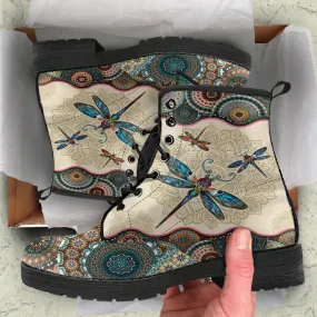 Dragonfly Vintage Mandala Women's Vegan Leather Combat boots
