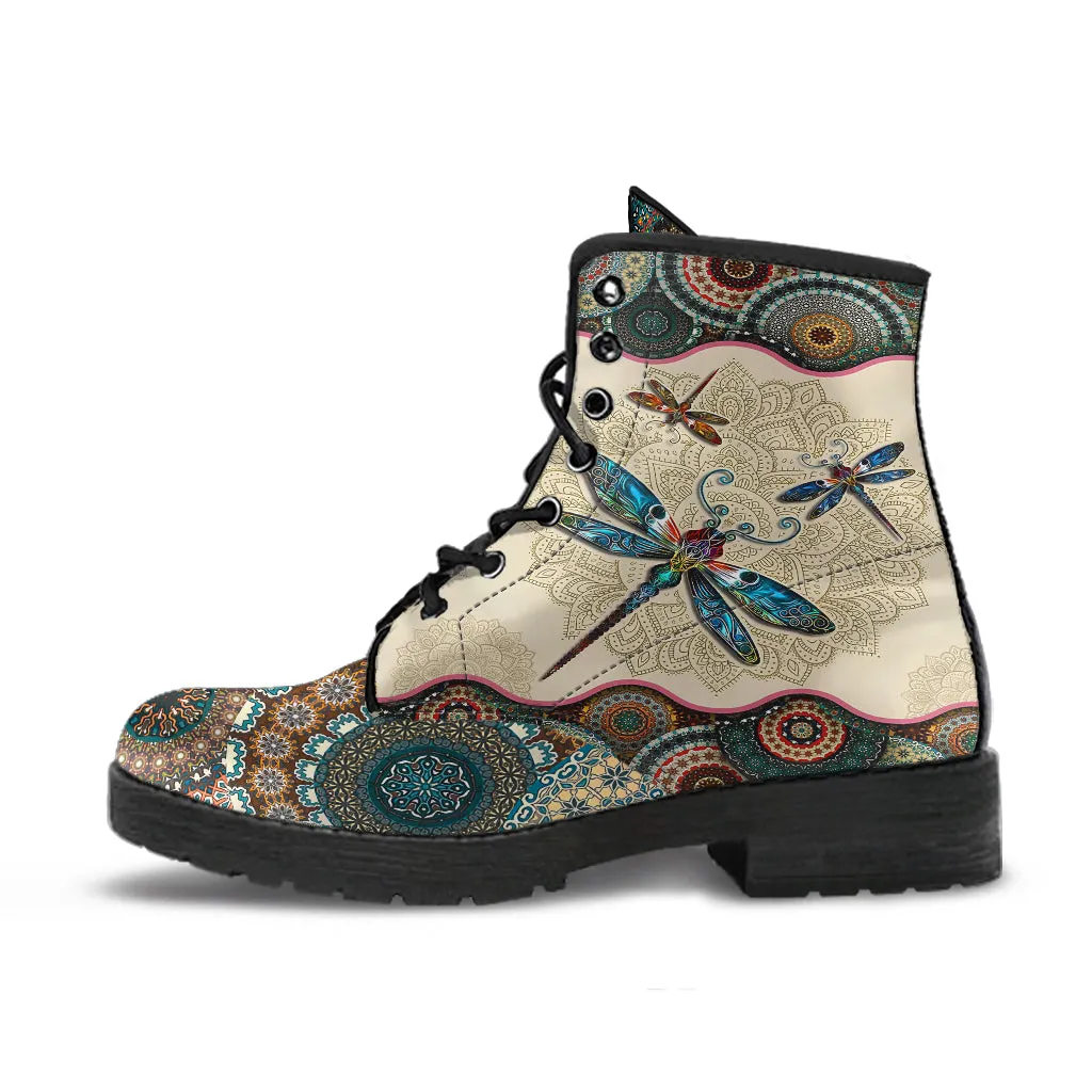 Dragonfly Vintage Mandala Women's Vegan Leather Combat boots