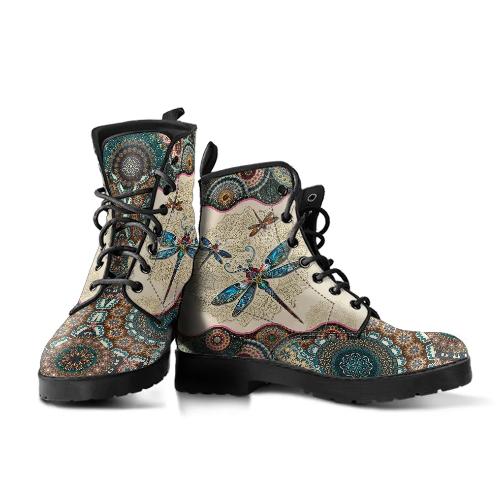 Dragonfly Vintage Mandala Women's Vegan Leather Combat boots