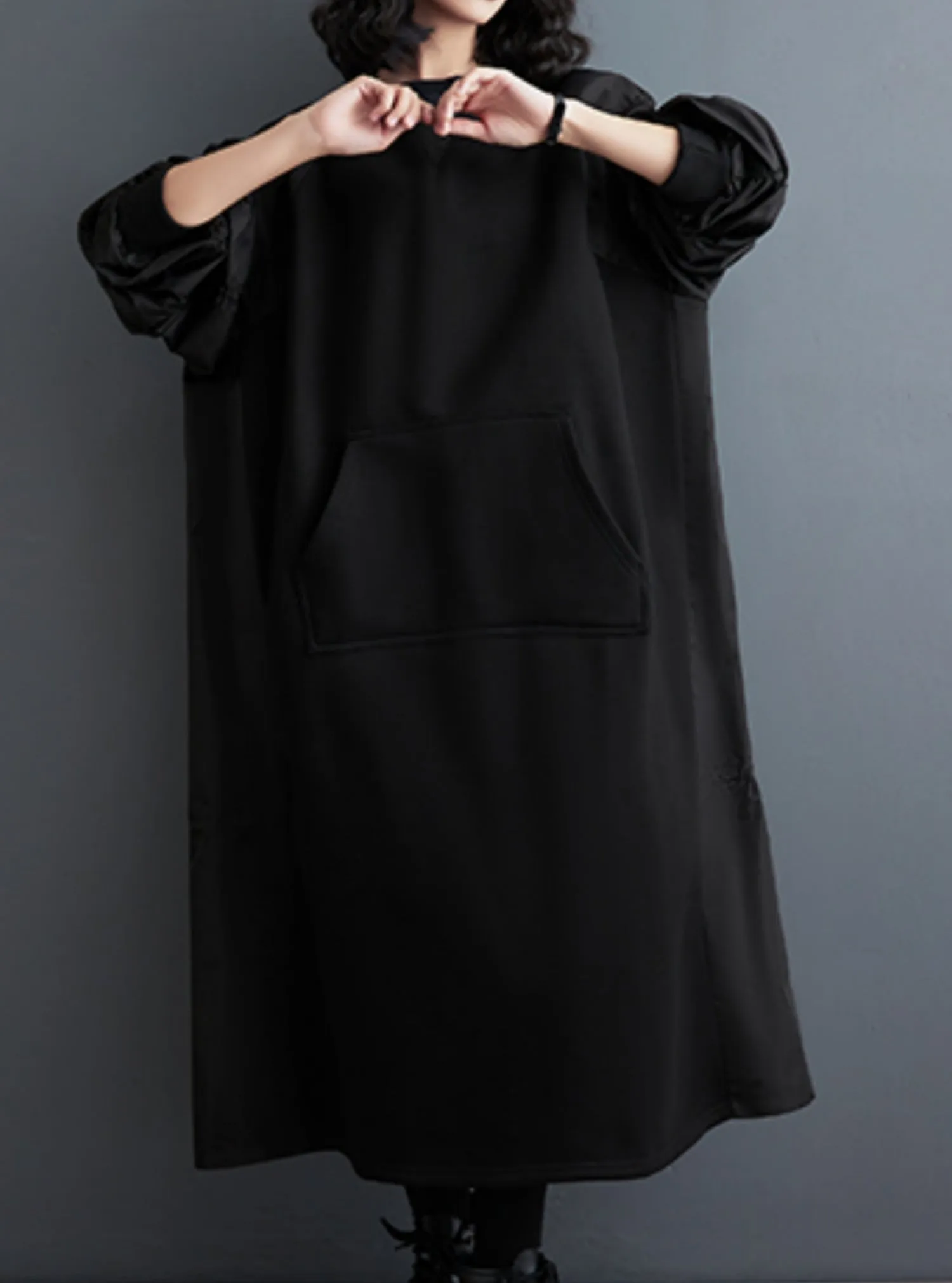 ellazhu Women's Patchwork Pullover Color Block Pleated Sleeve Long Dress GZ71
