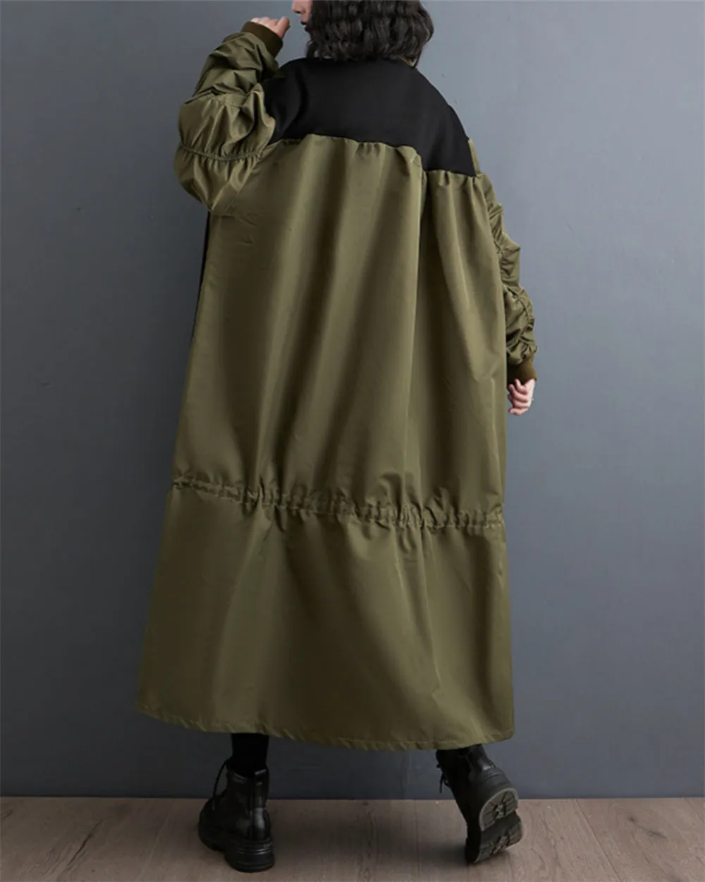 ellazhu Women's Patchwork Pullover Color Block Pleated Sleeve Long Dress GZ71