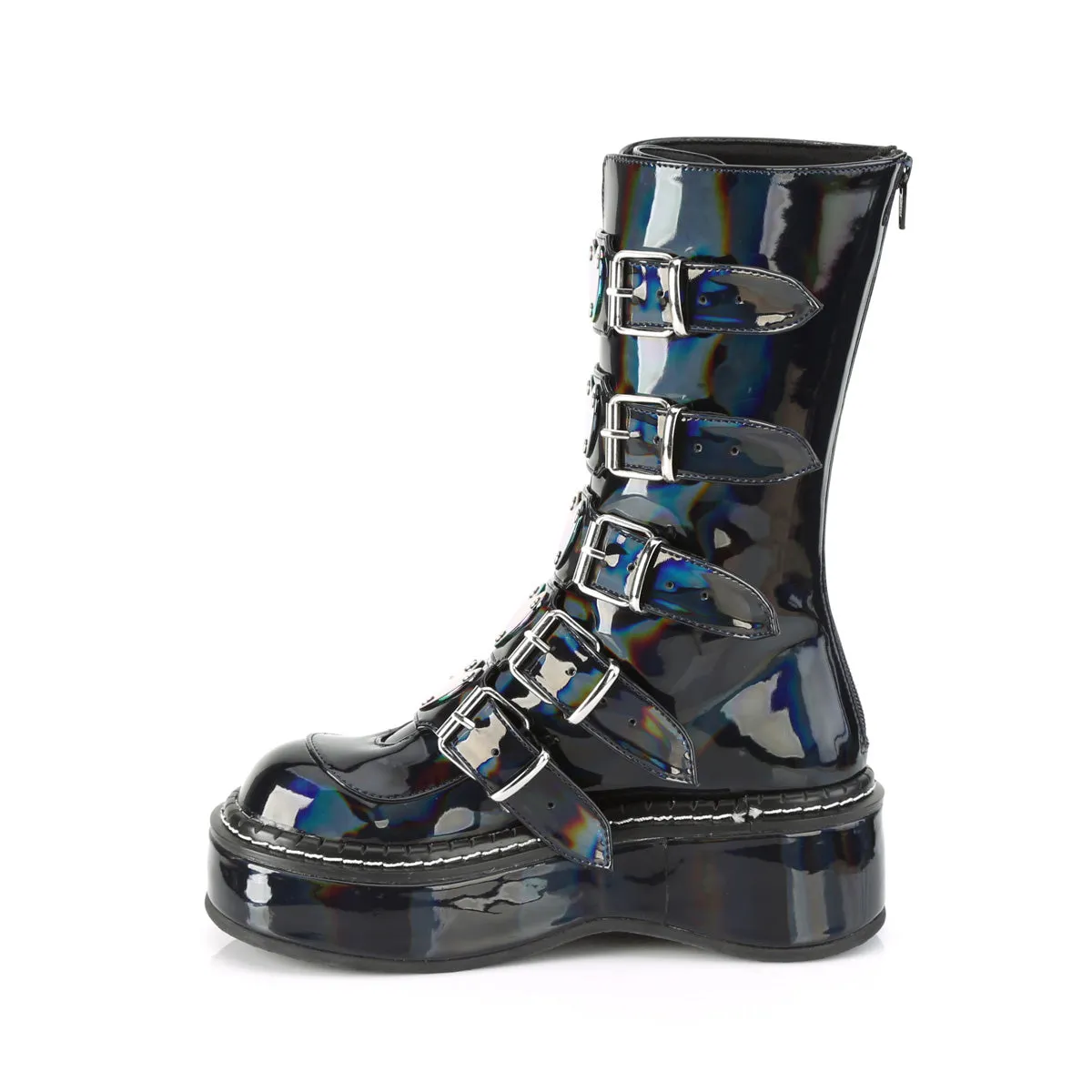 EMILY-330 DemoniaCult Black Hologram Sexy Women's Mid-Calf & Knee High Boots (Alternative Footwear)