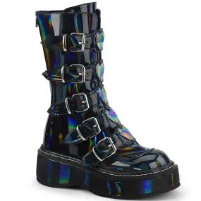 EMILY-330 DemoniaCult Black Hologram Sexy Women's Mid-Calf & Knee High Boots (Alternative Footwear)