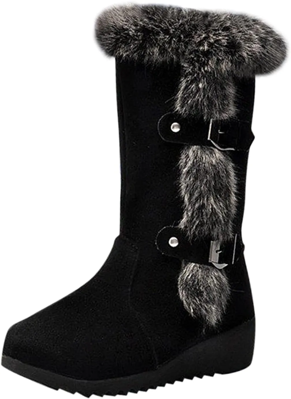 Fashion Flock Women's Winter Fur Lined Insulated Warm Mid-Calf Fleece Furry Soft Cozy Boots
