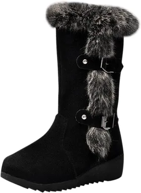 Fashion Flock Women's Winter Fur Lined Insulated Warm Mid-Calf Fleece Furry Soft Cozy Boots