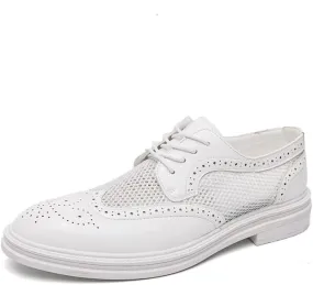 Fashion Men Oxfords Shoes Genuine Leather Shoes Patent Leather Formal Business Breathable Dress Shoes Hollow Mesh Out Flats