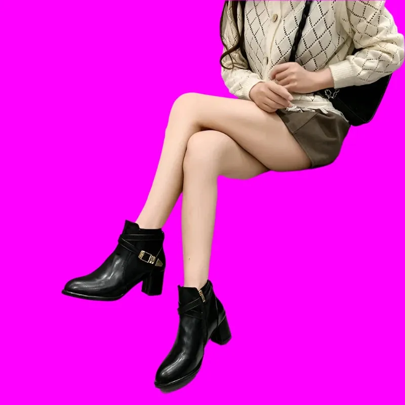 Fashion Women's Winter Boots - High-Heeled, Comfortable Pointed Toe, Thick Heel, All-Match Korean Style