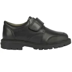 Geox J Shaylax - Black Leather Riptape School Shoe