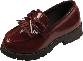 Girls Slip on Leather Loafer Dress Shoes Tassel Bow School Dress Shoes Toddler 𝐏atent-Leather Reflective Flat Loafers