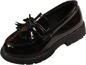 Girls Slip on Leather Loafer Dress Shoes Tassel Bow School Dress Shoes Toddler 𝐏atent-Leather Reflective Flat Loafers
