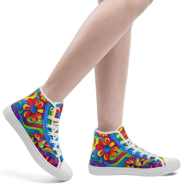 High-top Canvas Shoes for Girls Boys Lightweight Yoga Casual Walking Sneakers Anti-Slip White Flat Footwear Unisex