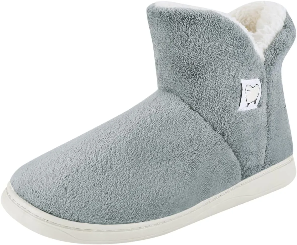 Ibluelover Women Men Bootie Slippers Winter Warm Anti Slip Xmas Indoor Plush Boots Memory Foam Slippers Wool Footwear