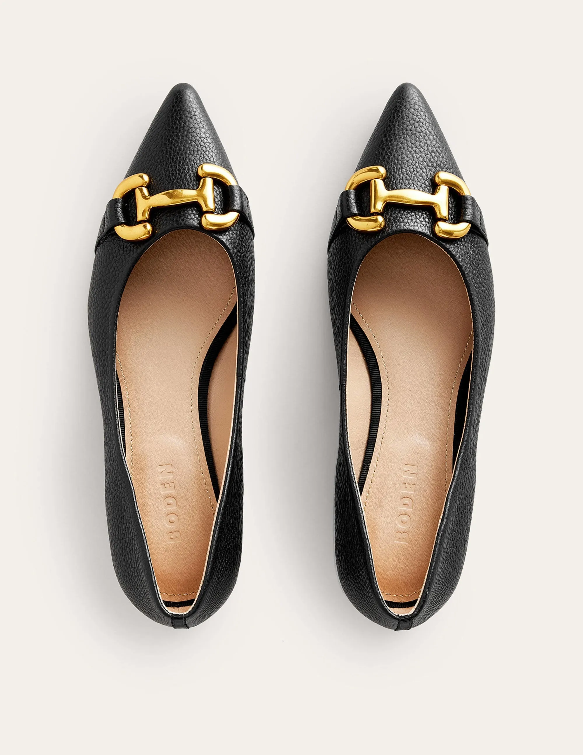 Iris Snaffle Ballet Flat-Black Tumbled Leather