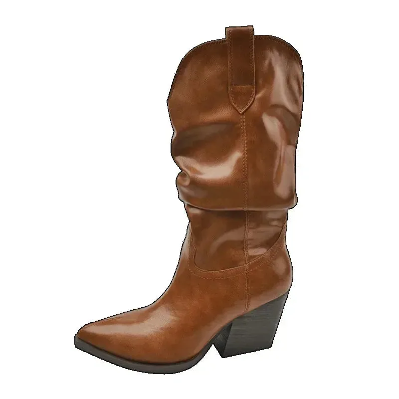 Joskaa Female Western Boots Cowboy Boots Women Plested Women Ankle  Pu Leather Shoes Autumn Boots Women Booties Lady Plus Size 42