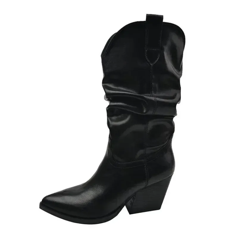 Joskaa Female Western Boots Cowboy Boots Women Plested Women Ankle  Pu Leather Shoes Autumn Boots Women Booties Lady Plus Size 42