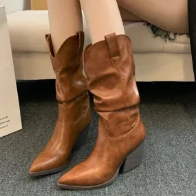 Joskaa Female Western Boots Cowboy Boots Women Plested Women Ankle  Pu Leather Shoes Autumn Boots Women Booties Lady Plus Size 42