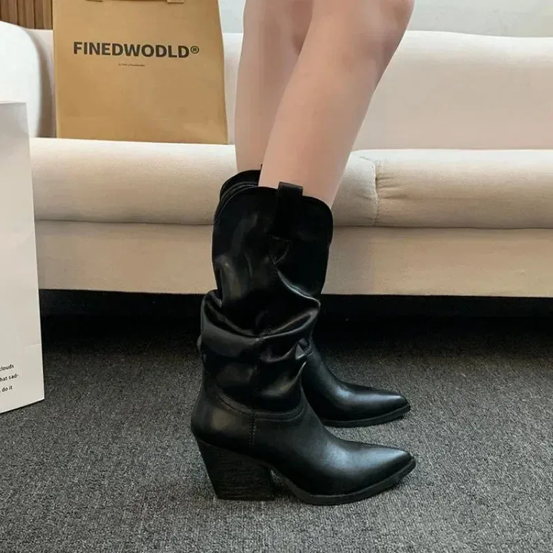 Joskaa Female Western Boots Cowboy Boots Women Plested Women Ankle  Pu Leather Shoes Autumn Boots Women Booties Lady Plus Size 42