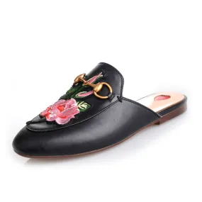 Leather Flats with Rose Design